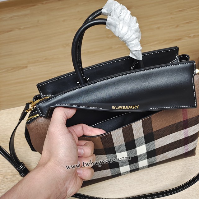 Burberry專門店新款光滑皮革手提包 巴寶莉格紋拼皮肩背手拎女包 yxb1301
